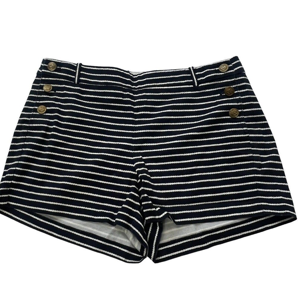 J. Crew Navy White Horizontal Stripes Nautical Shorts Sz 10 Gold Buttons